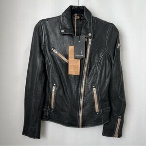 🩷 Mauritius, Women's Leather Jacket - Black. Size: 6 (US). NWT